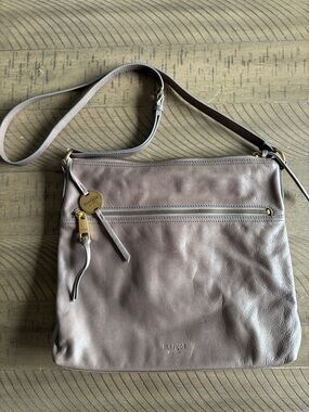 margot Taupe Leather Crossbody with Front Zip Pocket